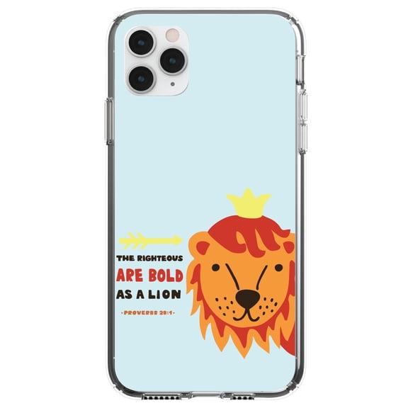 DistinctInk Clear Shockproof Hybrid Case for iPhone 12 Pro MAX (6.7" Screen) - TPU Bumper, Acrylic Back, Tempered Glass Screen Protector - Proverbs 28:1 - The Righteous Are Bold As a Lion