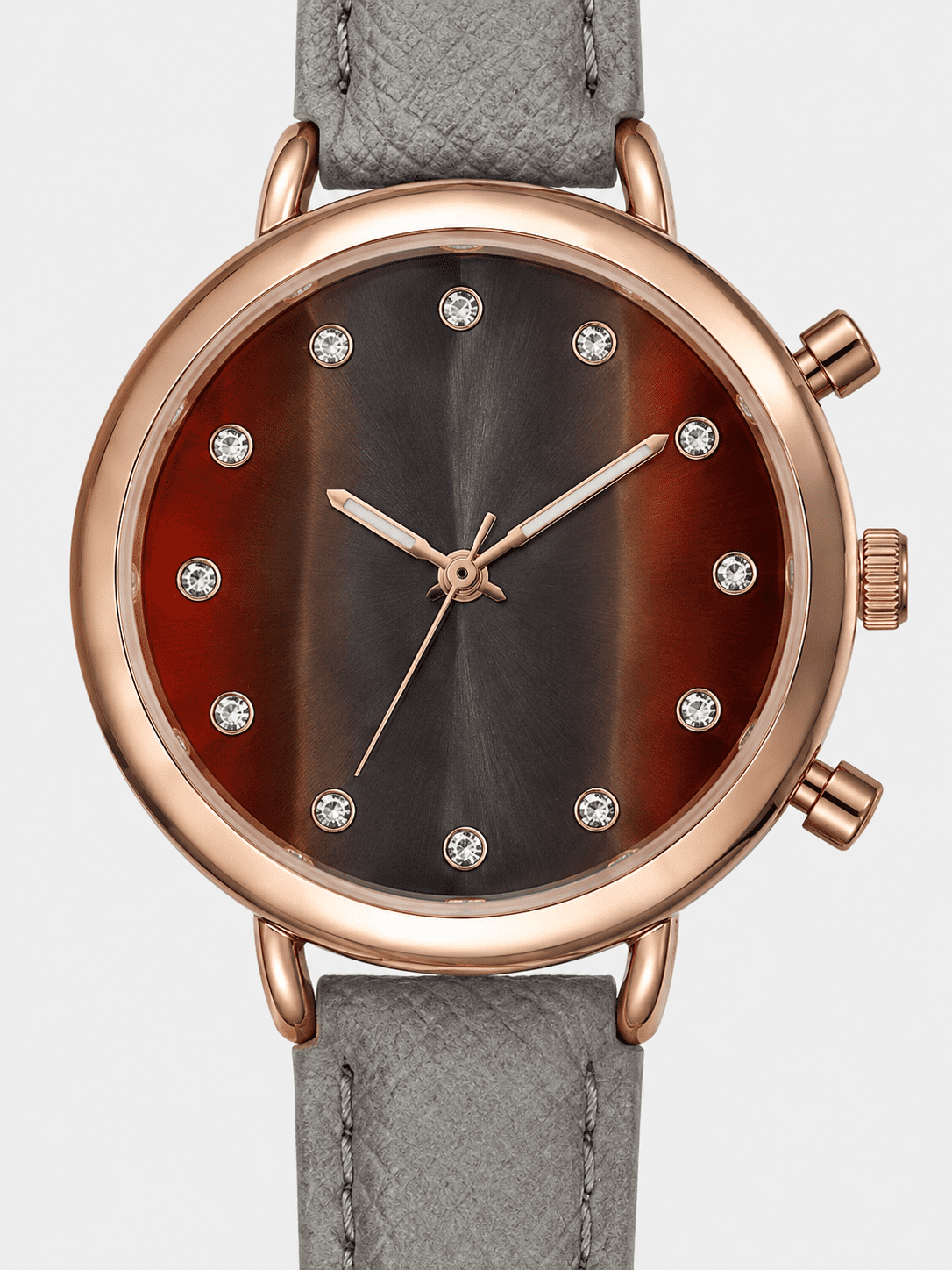 Rose Gold Plated Watch with Gray Ombre Dial 12 Stones PU Strap – WM2015013