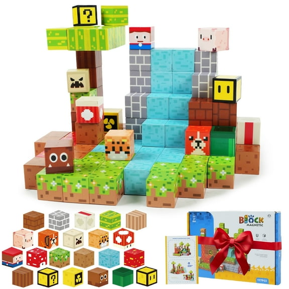 Jaawind Magnetic Blocks - 117 PCS Magnet Building Cubes Game Set for Boys & Girls Age 3 4 5 6 7 8, Sensory Stacking Toys for Toddlers Kids