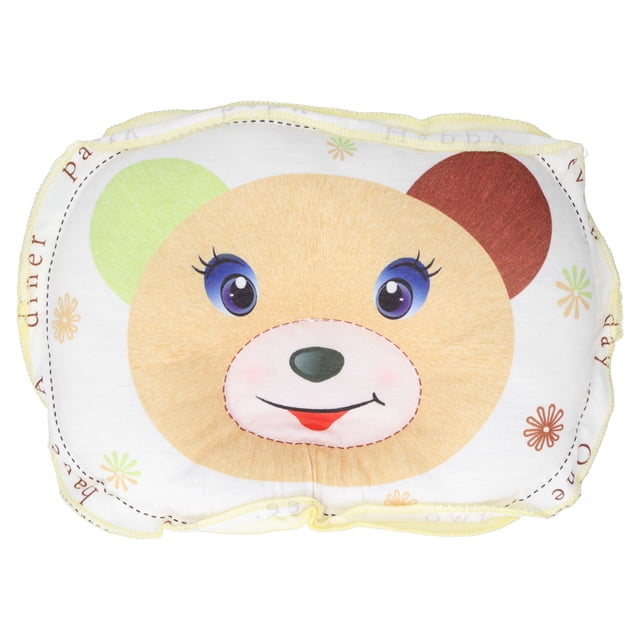 Almohada para bebé transpirable con forma de oso para recién nacidos, con forma de cabeza plana, soporte para el cuello para dormir, color amarillo