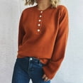 thumbnail image 3 of Htigea Womens Knit Henley Sweater Casual Crewneck Pullover Long Sleeve Buttons Tops Fall Trendy Jumper Brown M, 3 of 5