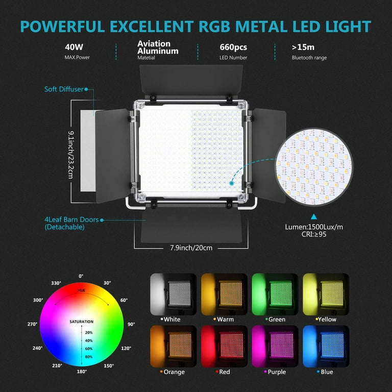 Neewer 660 RGB LED Video Light with App Control, Photography Video