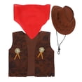 thumbnail image 4 of Disfraz de vaquero/vaquera infantil, conjunto de chaleco, sombrero y pañuelo para Halloween, fiesta de disfraces, cosplay, color marrón, talla 115-130 M, 4 of 8