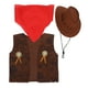 thumbnail image 4 of Disfraz de vaquero/vaquera infantil, conjunto de chaleco, sombrero y pañuelo para Halloween, fiesta de disfraces, cosplay, color marrón, talla 115-130 M, 4 of 8