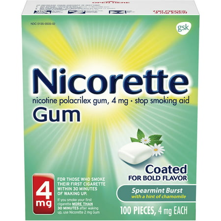 Nicorette Nicotine Gum Spearmint Flavor Coated 4 mg Stop Smoking Aid, 100 (Best Over The Counter Stop Smoking Aid)