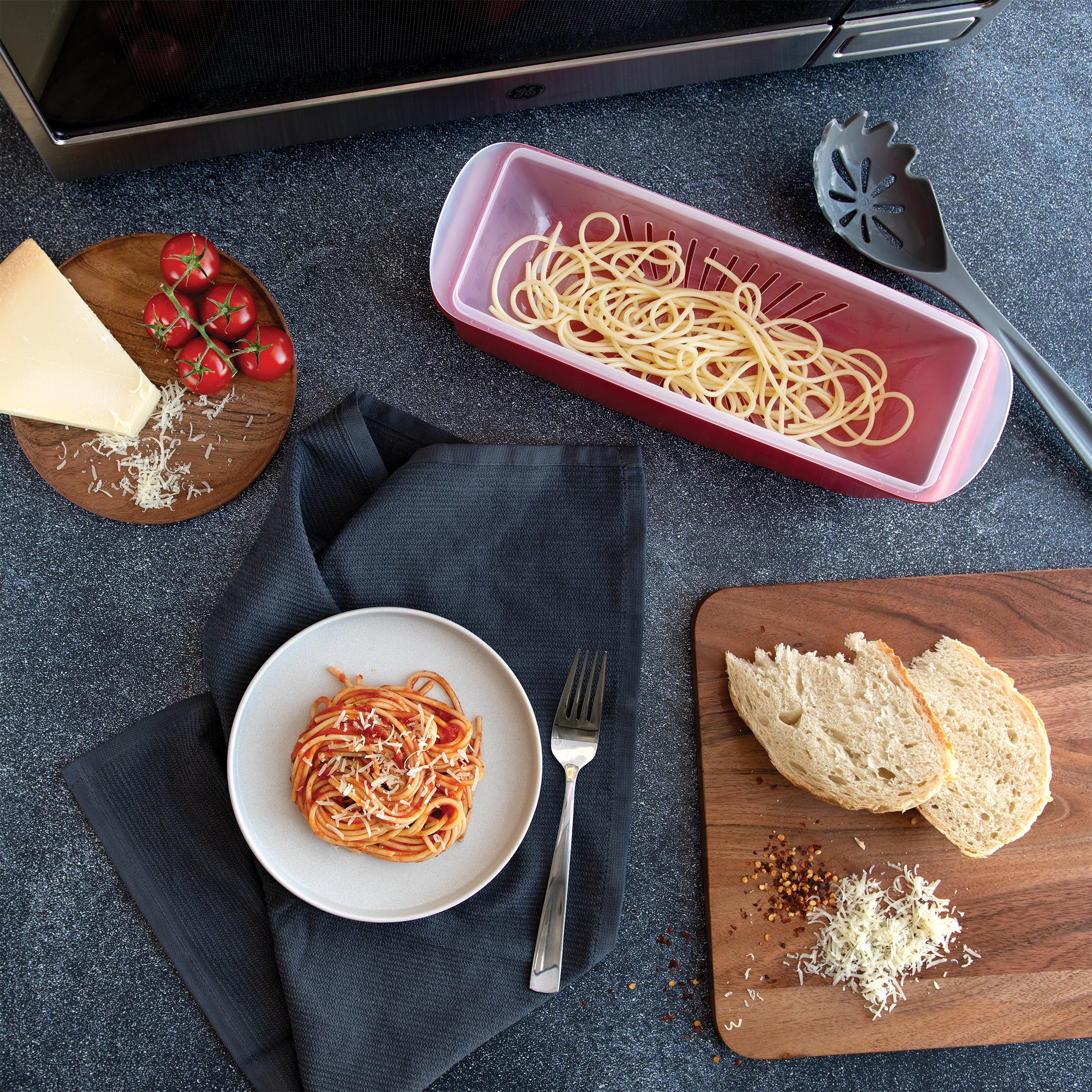 Nordic Ware Microwave Plastic Pasta Cooker, Red, 12.5" x 4.4" x 5.6", 2 Pieces