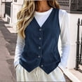 thumbnail image 3 of TGSLY Fall Denim Vest for Women Lightweight V Neck Button Down Jean Jacket Relaxed Casual Solid Color Sleeveless Layering Waistcoat XXL, 3 of 7