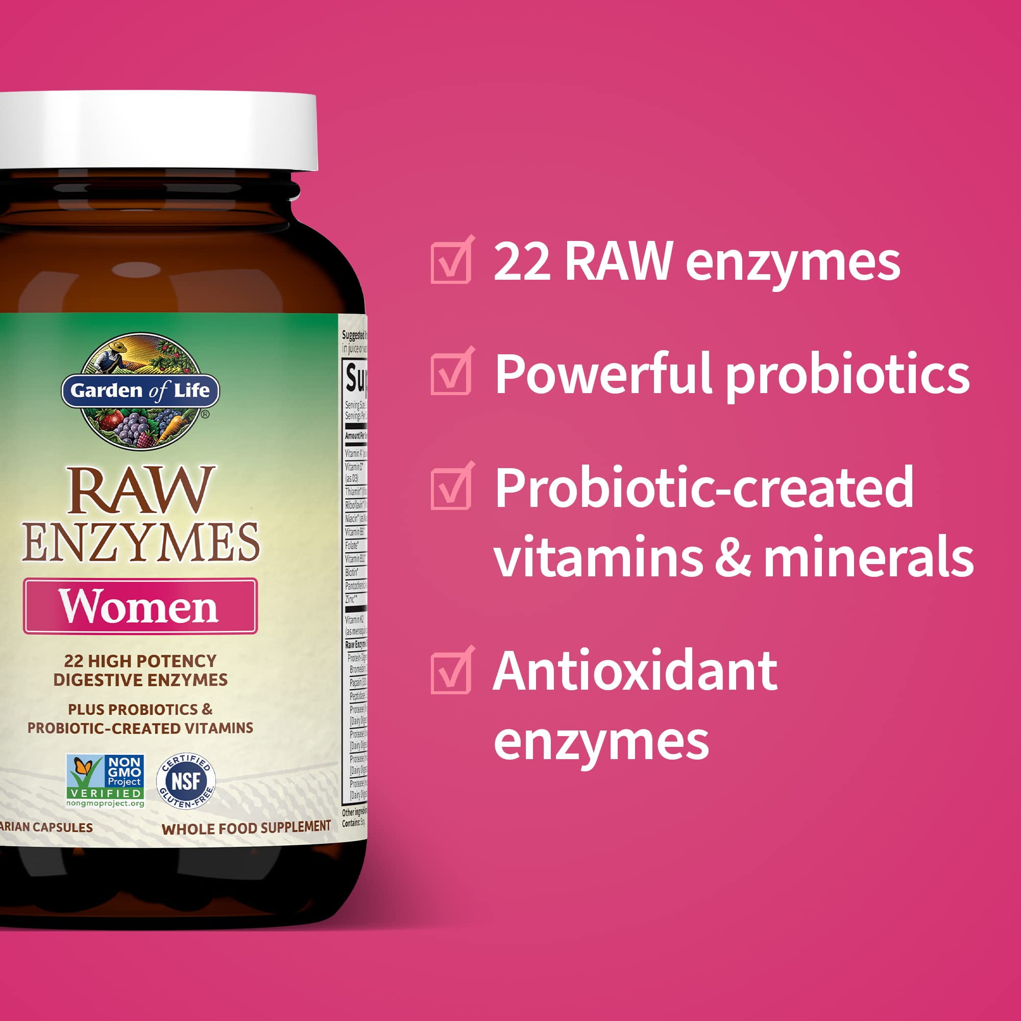 Garden of Life RAW Enzymes Women, 90 Vegetarian Capsules