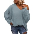 thumbnail image 1 of Suéter Holgado de Punto de Larga con Cuello en V para Mujer Azul Agua XL, 1 of 5