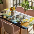 thumbnail image 3 of Spring Table Cloths for 6 Foot Rectangle Tables, Country House Eggs Birds Botanical Floral Plaid Patio Waterproof Elastic Fitted Tablecloths, Washable Rectangular Table Cover for Camping, 3 of 8