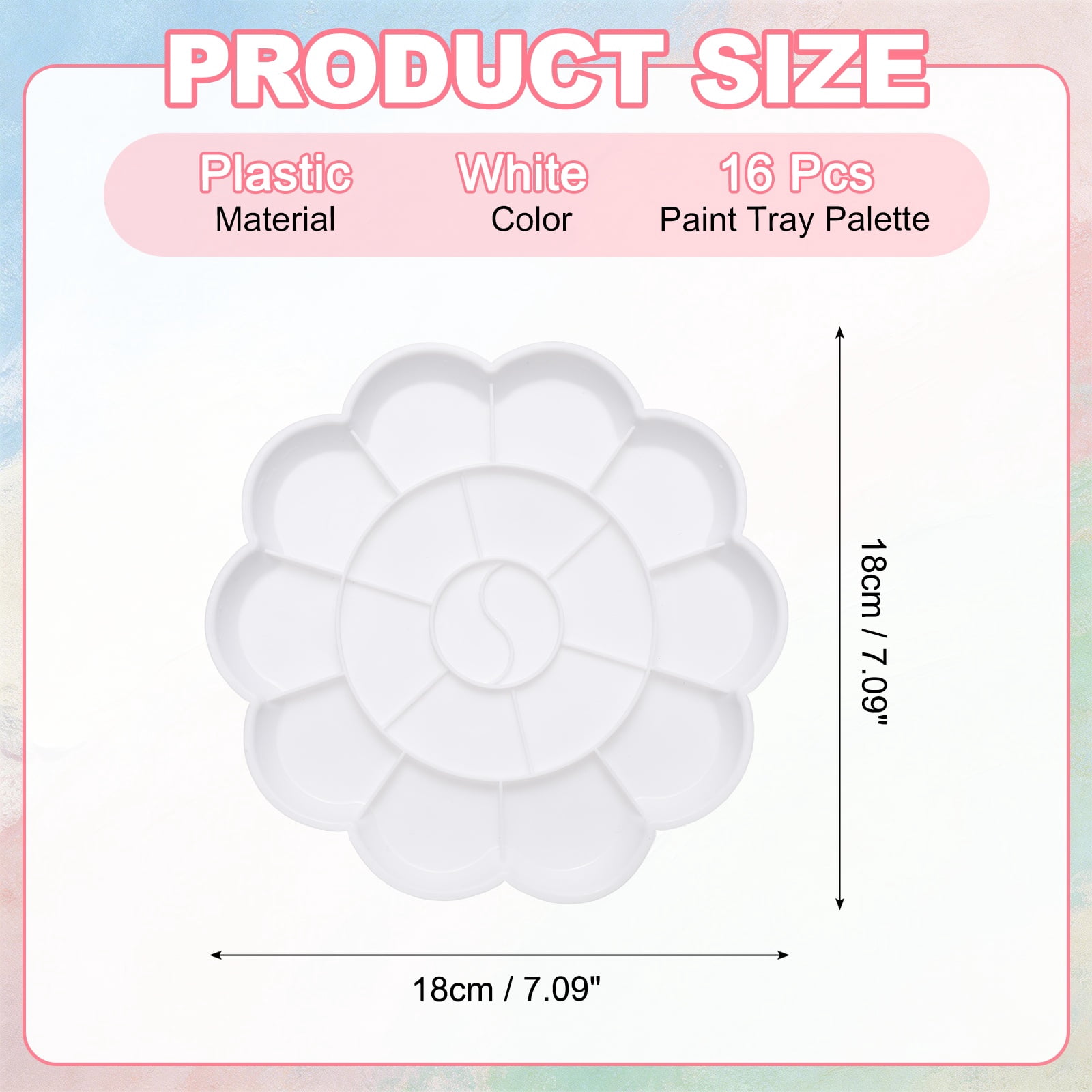 Uxcell Paint Tray Palette, 7.1" Flower Shape Plastic Watercolor Palette Painting Tray for DIY Craft Art Class Painting Party Supplies Paint Holder(White, Pack of 16)
