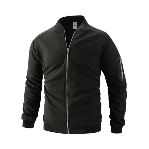 Yokua Fleece Bomber Coat Men Waffle Zip Up Varsity Coat Windbreaker Coat Barn Coat Outwear with Pockets