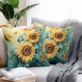 thumbnail image 2 of Throw Pillow Covers 24x24 Inch Set of 2, Sunflower Butterfly Waterproof Outdoor Pillow Covers, Retro Green Yellow Pastoral Floral Decorative Cushion Pillowcases for Couch, Sofa, Bed, Garden, Patio, 2 of 9