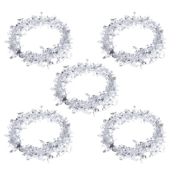 RENACLIPY Decorative Star Garland 5Pcs Silver PVC For Christmas Tree And Staircase