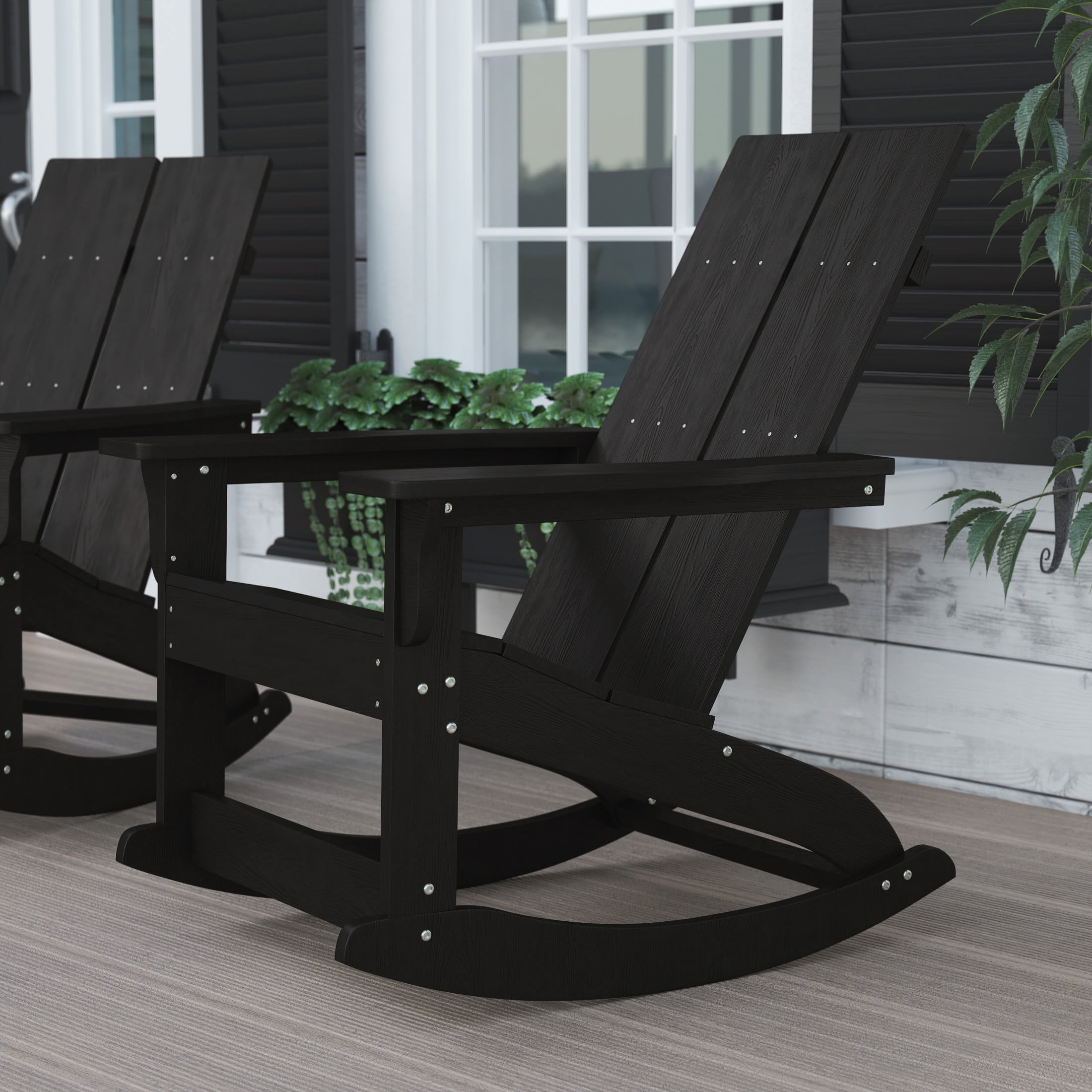 Flash Furniture Finn Poly Resin Rocking Adirondack Chair - Black