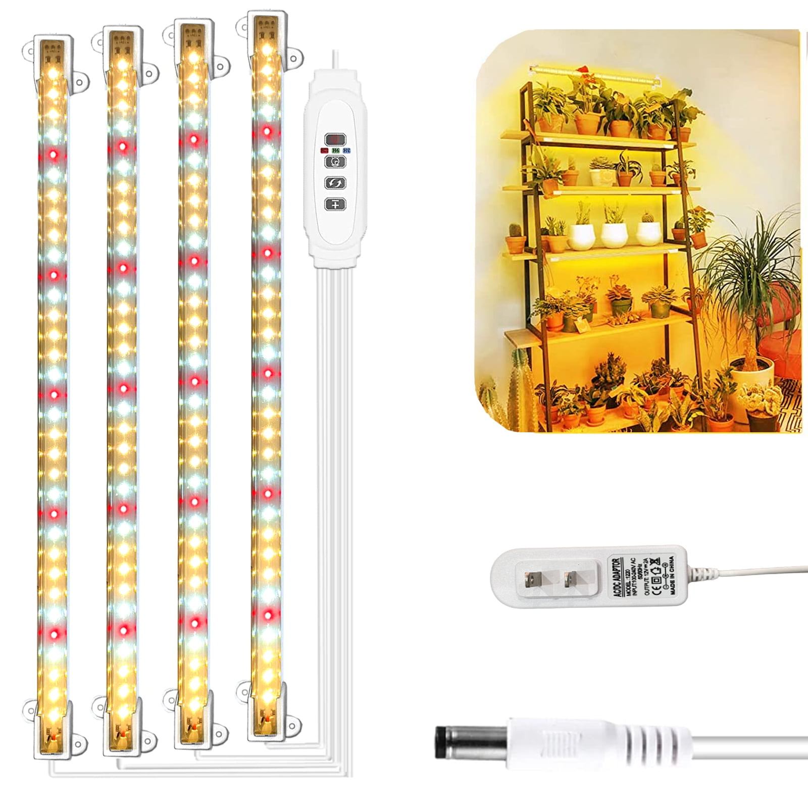 WOOVFU 4 Strips Grow Light, Full Spectrum Plant Growing Light for
