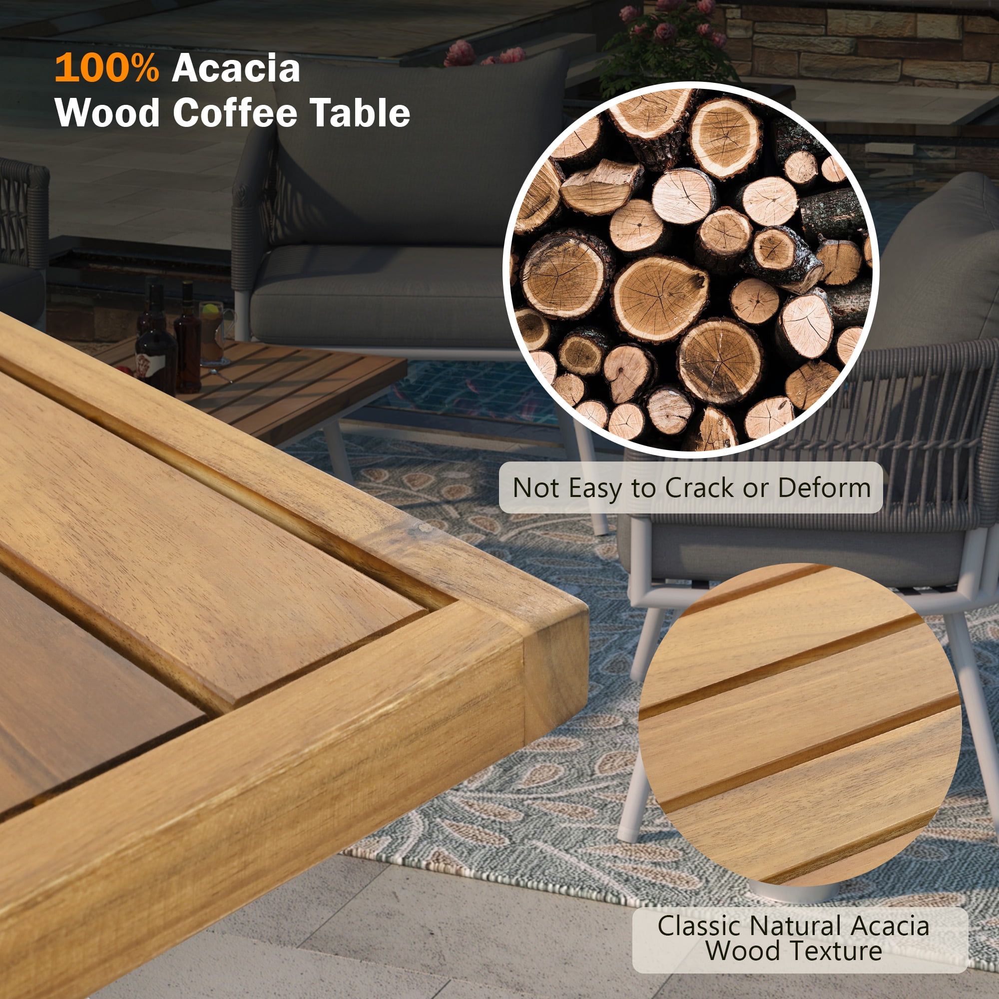 Aimee Lii 4-Pieces Boho Patio Furniture Set, Patio Conversation Set with Acacia Wood Table and Thick Cushion, Outdoor Furniture for Backyard Porch Balcony, Gray Aimee Lii 4-Pieces Boho Patio Furniture Set, Patio Conversation Set with Acacia Wood Table and Thick Cushion, Outdoor Furniture for Backyard Porch Balcony, Gray