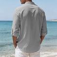 thumbnail image 5 of IROINNID Men Solid Slub Linen Blend Mandarin Collar Half Button Henley Shirt Roll Tab Adjustable Long Sleeve Loose Breathable Casual Vacation Pullover Top(Gray,4XL) Blouses & Tops, 5 of 9