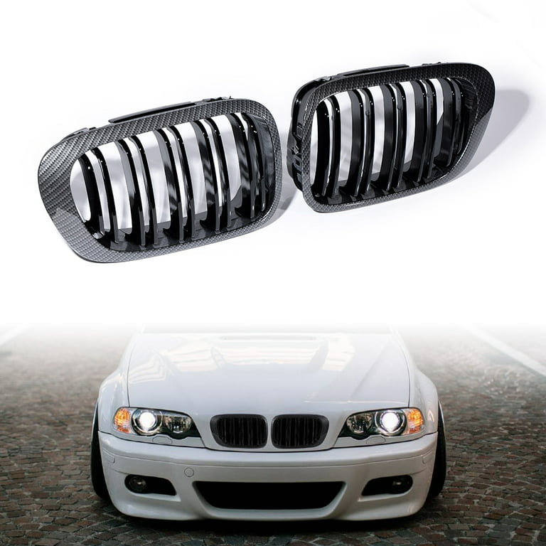 Carbon Fiber Glossy Black Dual Line Kidney Grille Fit 1999-2002 BMW E46  2-Door 318is 323is 328is 318i 323i 328i 328Ci 323Ci 325Ci 330Ci