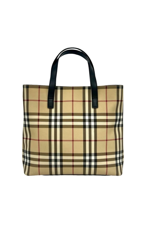 Pre-Owned BURBERRY Nova Check Pattern Canvas Leather Genuine Handbag Mini Tote Bag Beige Black...