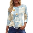 thumbnail image 4 of KDDYLITQ Easter Shirts for Women Crew Neck 3/4 Sleeve Bunny Print Graphic Tees Daisies Loose Blouse Carrots Soft Holiday Pullover Sky Blue 2XL, 4 of 6