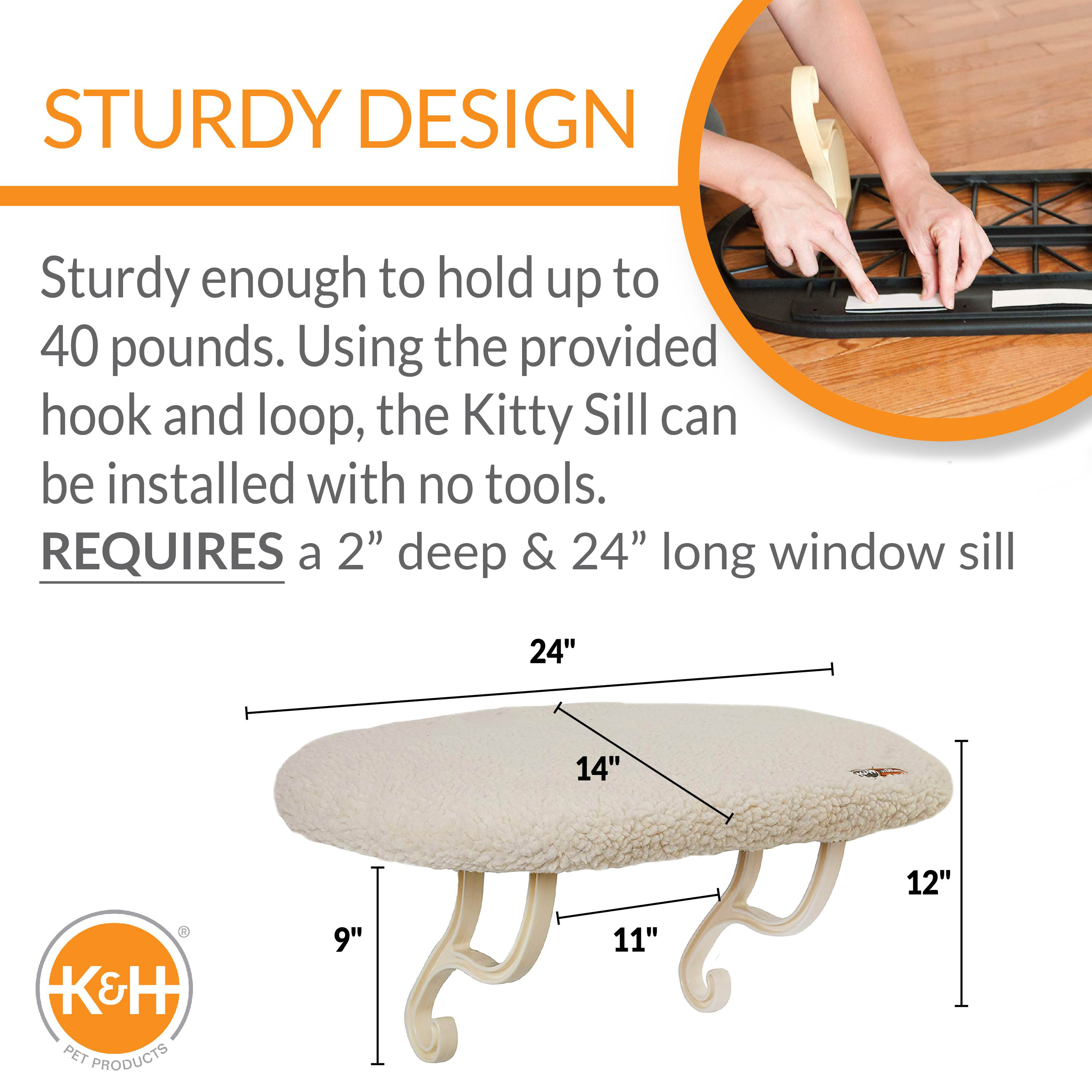 K&H Pet Products Kitty Sill Window Perch Seat with Washable Cover, 14 x24", Holds up to 40lbs, Unheated - image 3 of 10