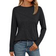 thumbnail image 2 of VISALY Long Sleeve Shirts Pullover Crewneck Sweaters Business Casual Tops Tunic Sweatshirt for Women Plus Size Pullover Autumn Winter Solid Color Loose Fitting Shirts Black S, 2 of 4