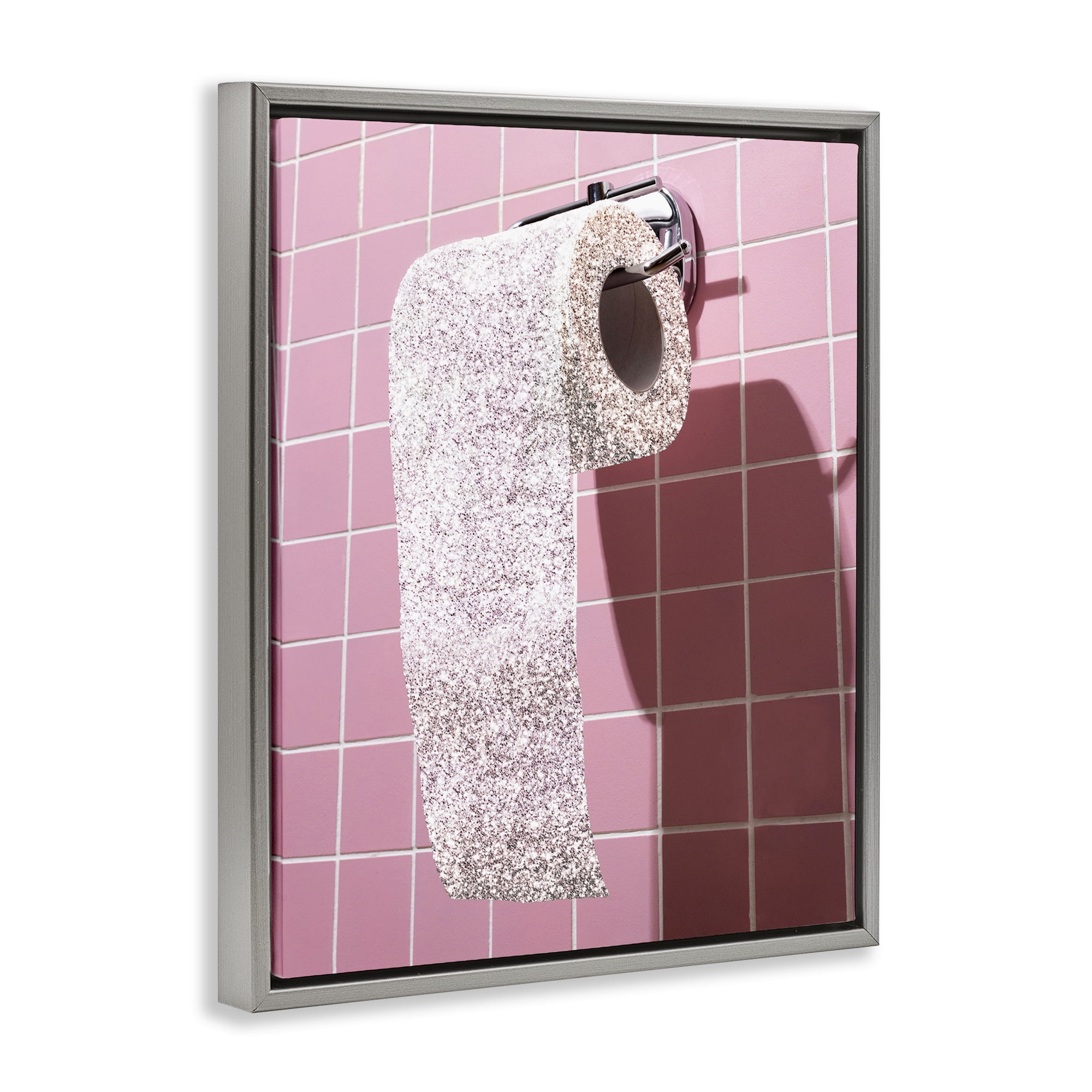 Stupell Industries Glitter Pink Toilet Paper Gray Framed Floater Canvas Wall Art, design by CAD Designs