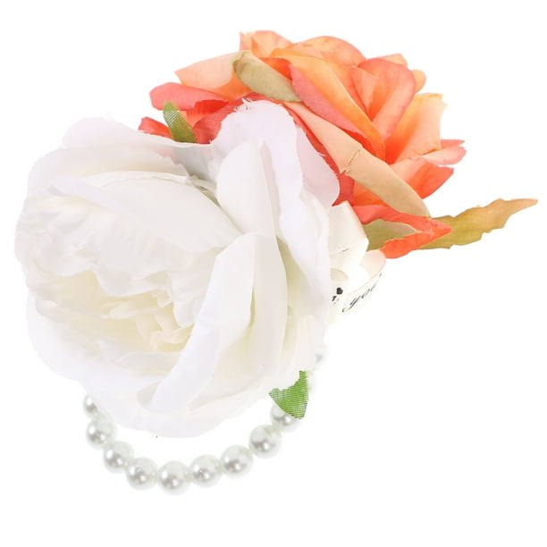 KAKOWELY Pulsera de ramillete con flores artificiales para novia y dama de honor