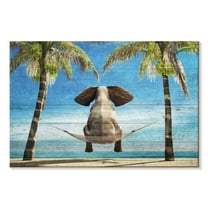 Elephant Stock Wooden Tropical Elephant Wall Art - Horizontal Canvas Wall Art - Living Room Wall Decor - Humor Canvas - Brown And Gray Decor - 36" x 24"