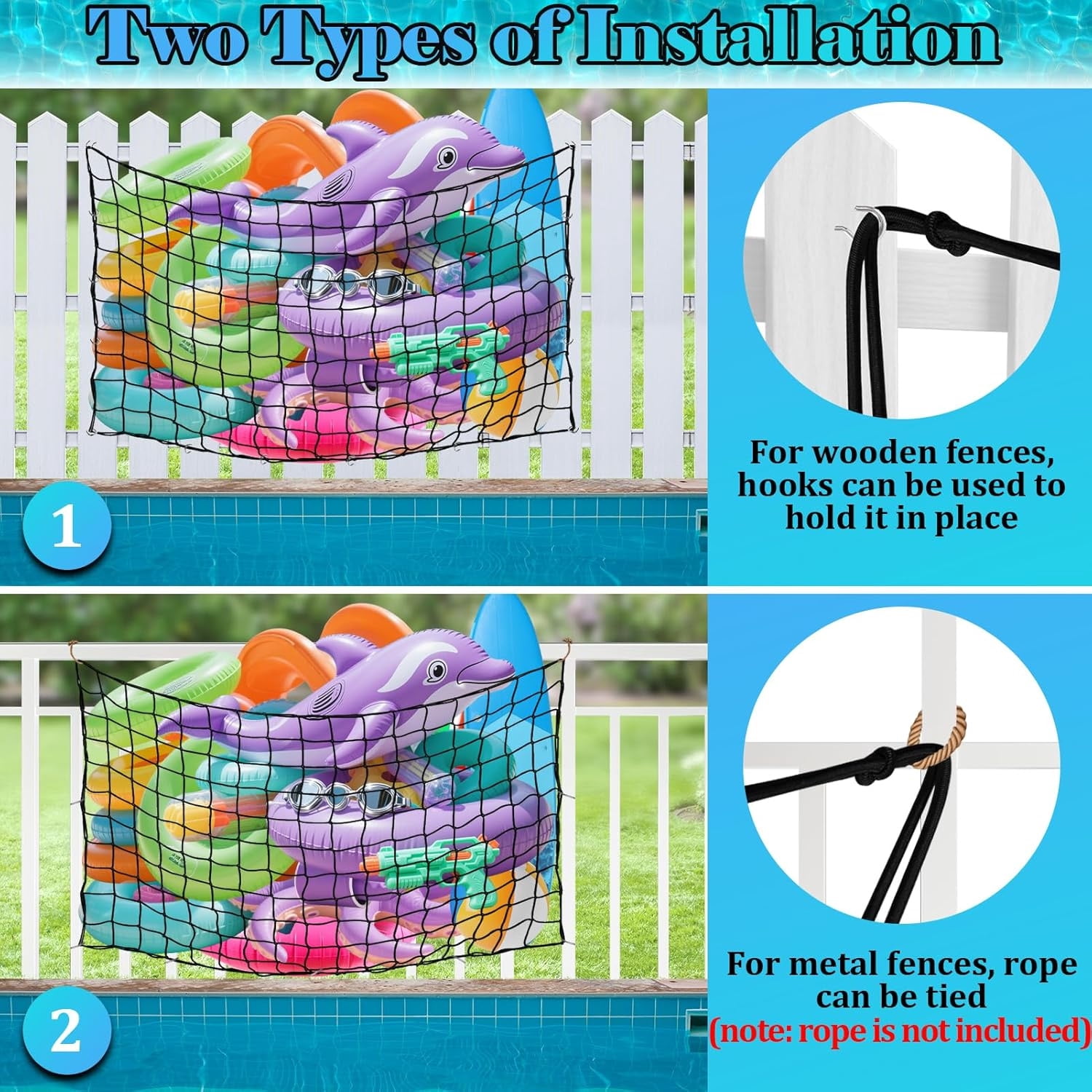 Bexikou Pool Float Holder,Large Pool Float Storage Net Bag, Hanging Pool Toy Storage Organizer,Swimming Pool Accessories Toy Organizer for Pool Fence and Beach