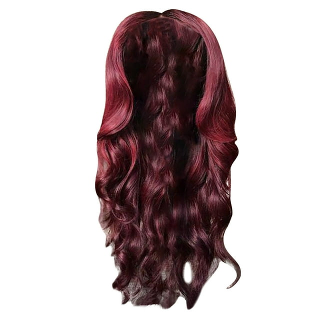 FSTDelivery Perruques en Dentelle à Vagues Profondes Cheveux Humains, Perruque Femme Rouge Vin Cheveux Longs Bouclés Grande Perruque Couvre-Chef 65cm, Perruques Cheveux Humains pour Femmes Noires et Âgées