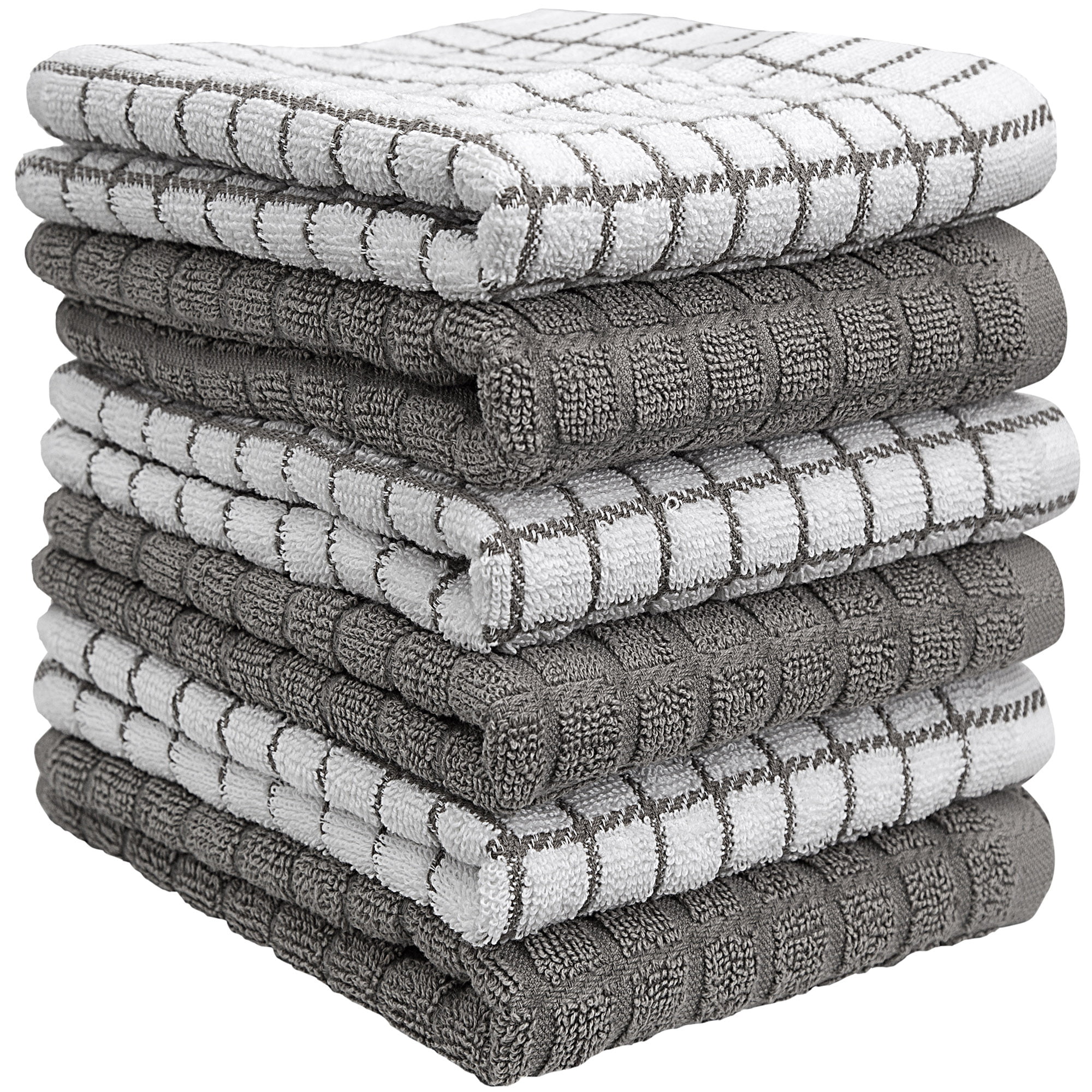 CRAFTSWORTH Kitchen Towels, 15 x 26 Inches, Pack of 6, 400 GSM, 100% Ring  Spun Cotton, Solid & Stripe Grey Dish Towels Super Soft and Absorbent, Tea