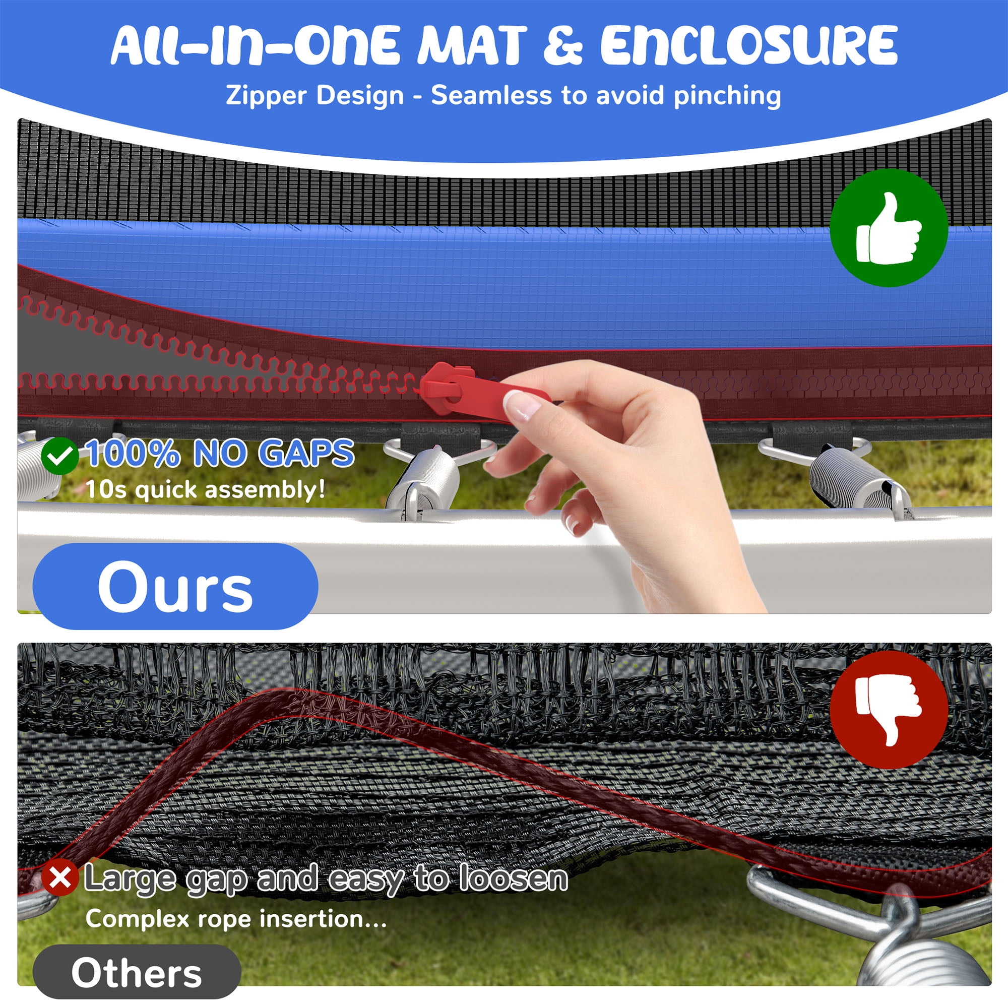 12FT Trampoline for Kids - Seizeen Round Trampoline W/ Enclosure Net & Hoop, Outdoor Colorful Trampoline with Waterproof Cover & Ladder