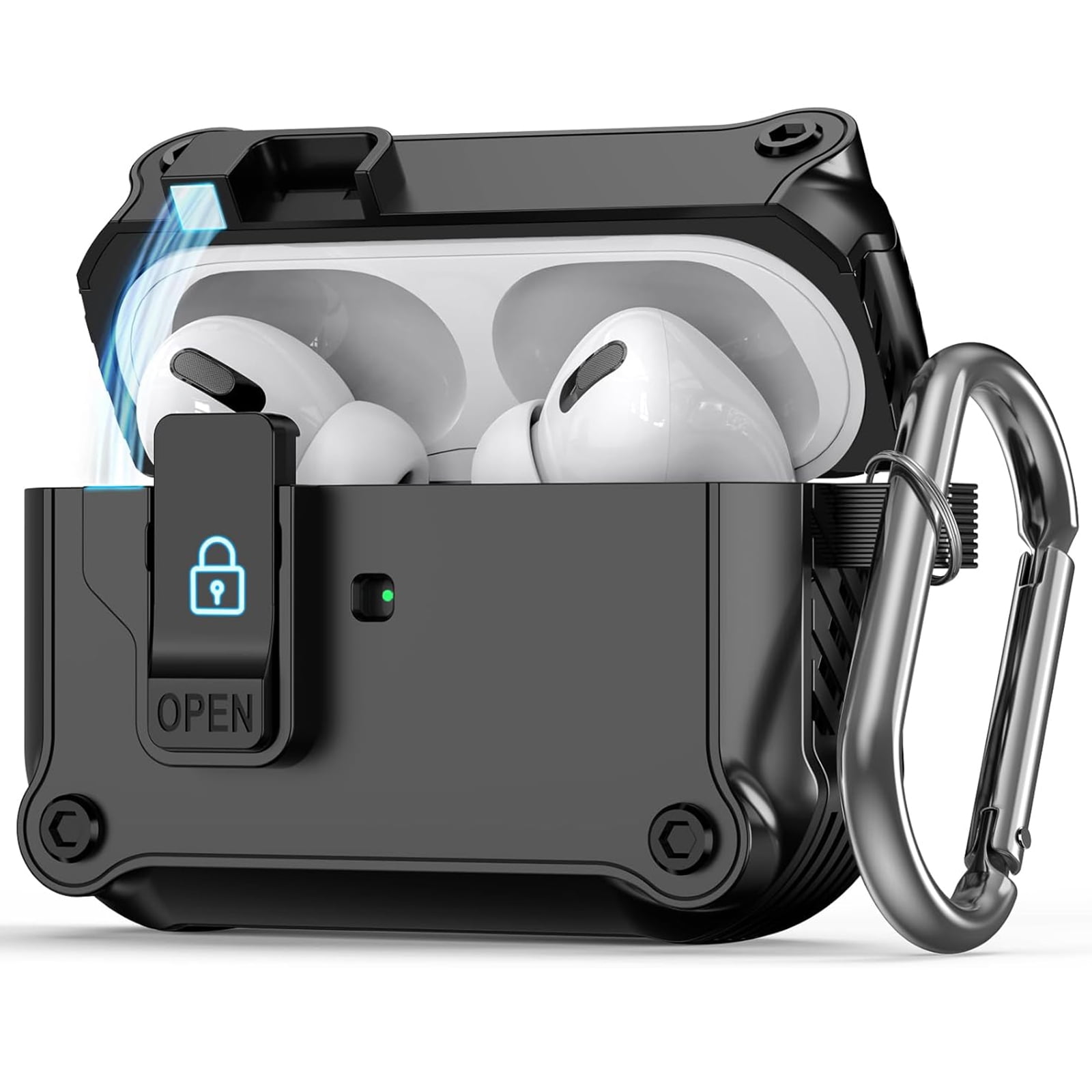 Dteck for AirPods Pro 3 Case Cover with Secure Lock Clip,Automatic Pop-up Case Full-Body Shockproof Hard Protective Cover for Airpods Pro 3rd Generation 2025,Black