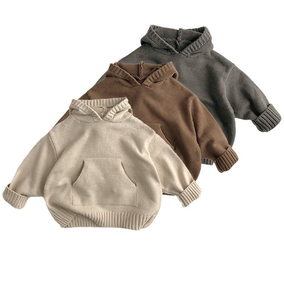 YTDSCS Kids Baby Boys Girls Hooded Knitted Sweatsuit 12M-6Years Toddler Knit Sweatshirt Infant Pullover Sweater Long Sleeve Top Kid Spring Fall Hooded Knitwear