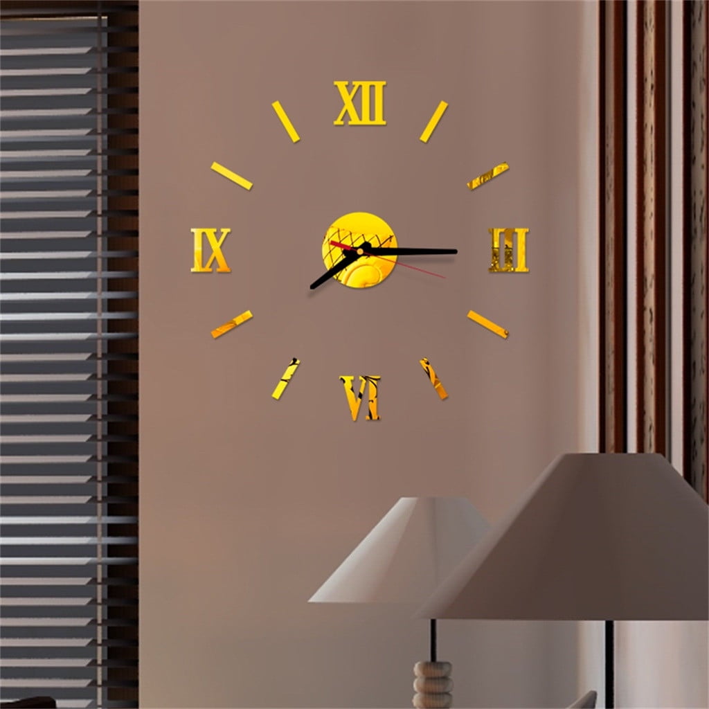 3D DIY Roman Numbers Acrylic Mirror Wall Sticker Clock Home Decor Mural Decals 