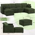 thumbnail image 5 of ACMEASE 110” Chenille 4 Seats Sofa W/2 Movable Ottoman, Modern Fabric U-Shaped Couch with Soft Backrest, Upholstered Sectional Sofa with Armrest Pillows for Living Room, Office, Green, 5 of 7