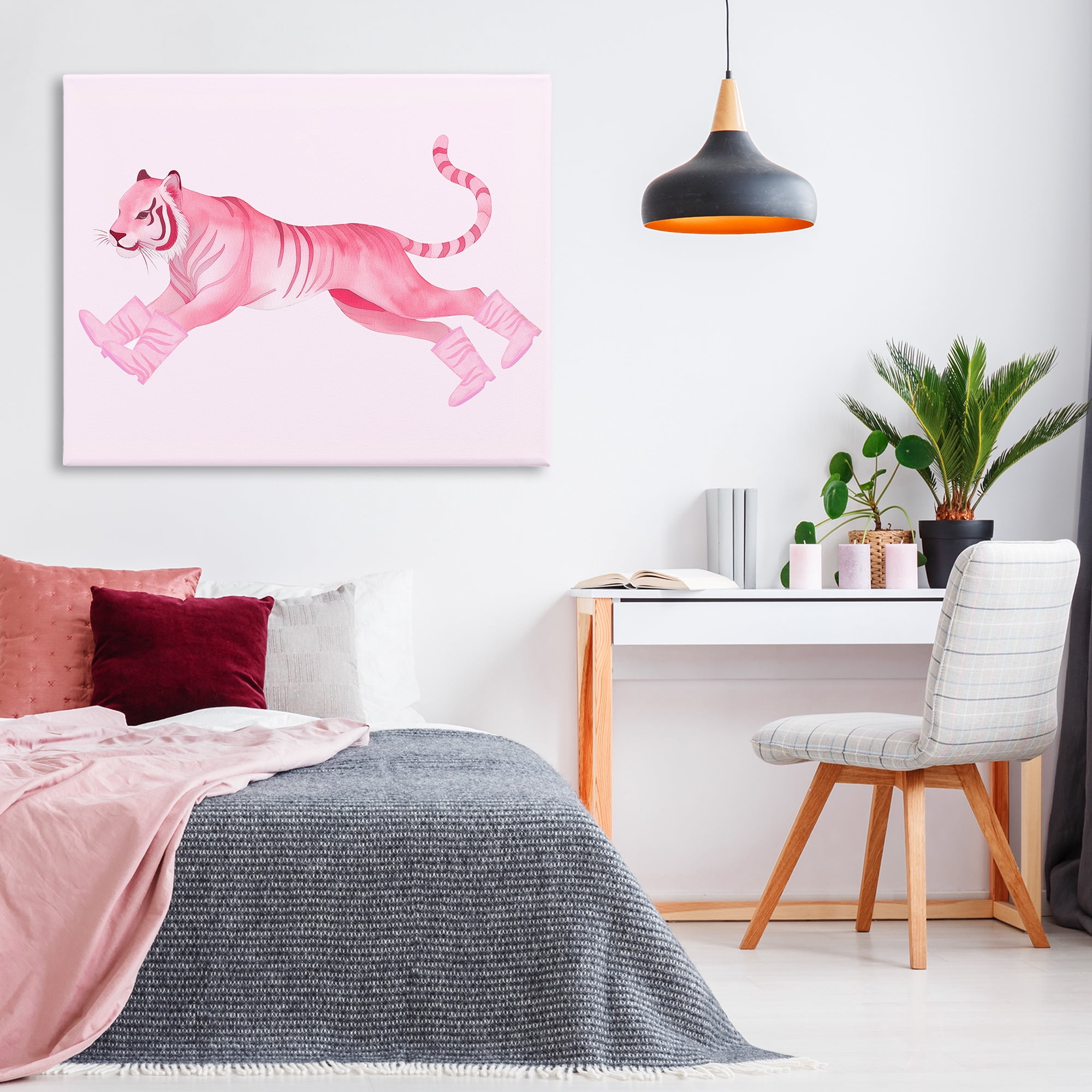 Stupell Industries Running Tiger in Boots Animals Painting Wrapped Canvas Art Print Wall Art, 48 x 36