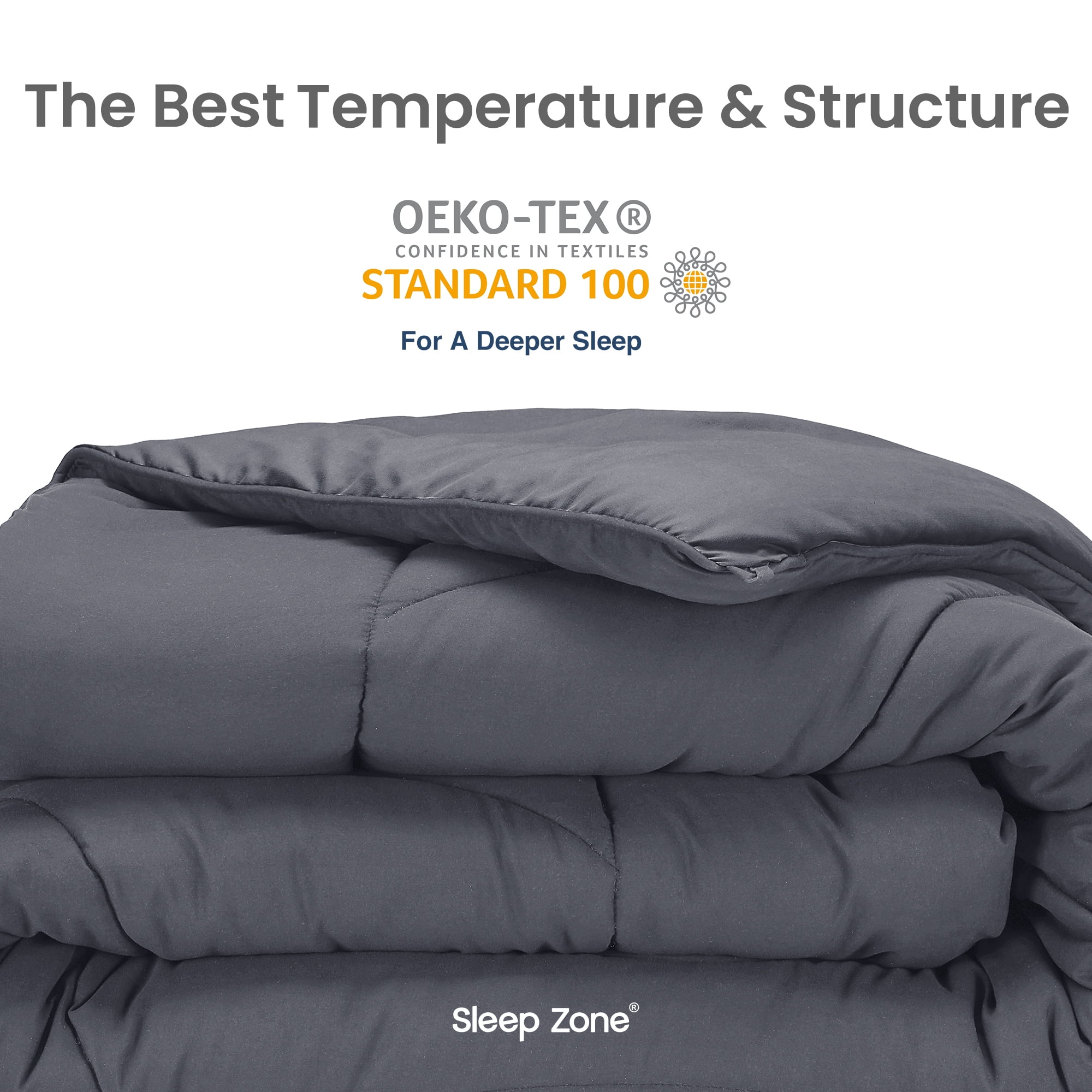Sleep Zone Queen Comforter Duvet Insert, Down Alternative Reversible Comforter, Lightweight, Soft and Breathable Bedding All Season, Dark Grey