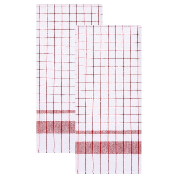 Unique Bargains 2Pcs Plaid Absorbent Quick-Drying Kitchen Towels Red 28" x 16"