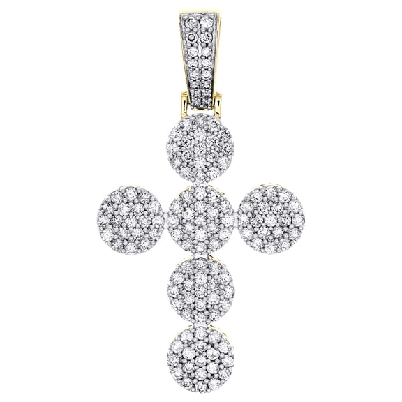 10K Yellow Gold Round Diamond Religious Cross Pendant 1.90" Statement Charm 2 CT