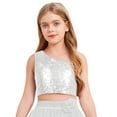 thumbnail image 3 of vastwit Kids Girls One Shoulder Sparkly Sequins Crop Top Jazz Hip Hop Cheer Ballet Dance Tank Top White 14, 3 of 5