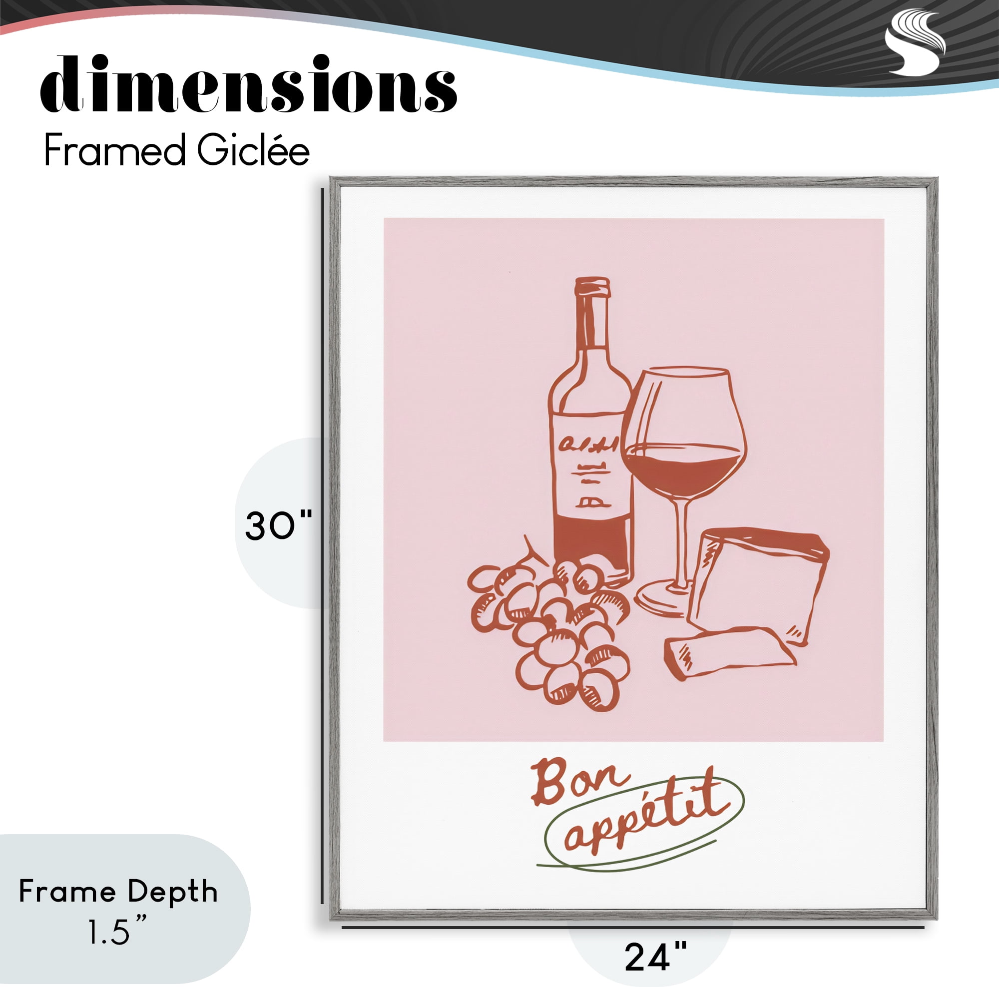 Stupell Industries Bon Appetit Wine & Grapes Gray Framed Giclee Art, design by The Prints Vibe
