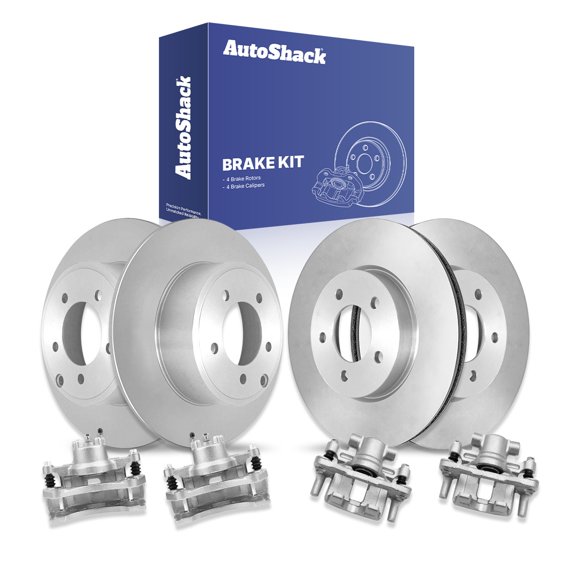 AutoShack Front Vented & Rear Solid Brake Rotors   Calipers 8-PC Brake Kit Replacement for 2008-2010 Dodge Caliber