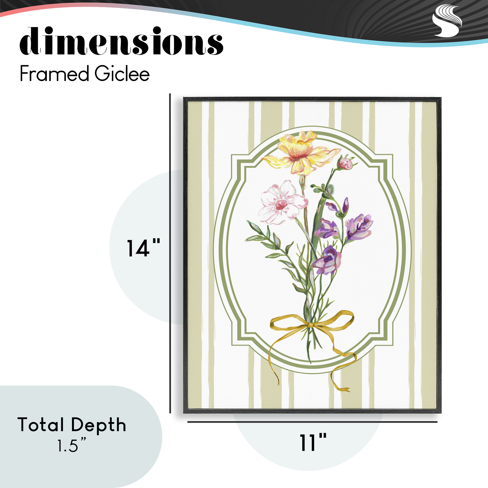 Vintage Wildflowers with Ribbon Black Framed Giclee Art, design by Adonna Ebrahimi