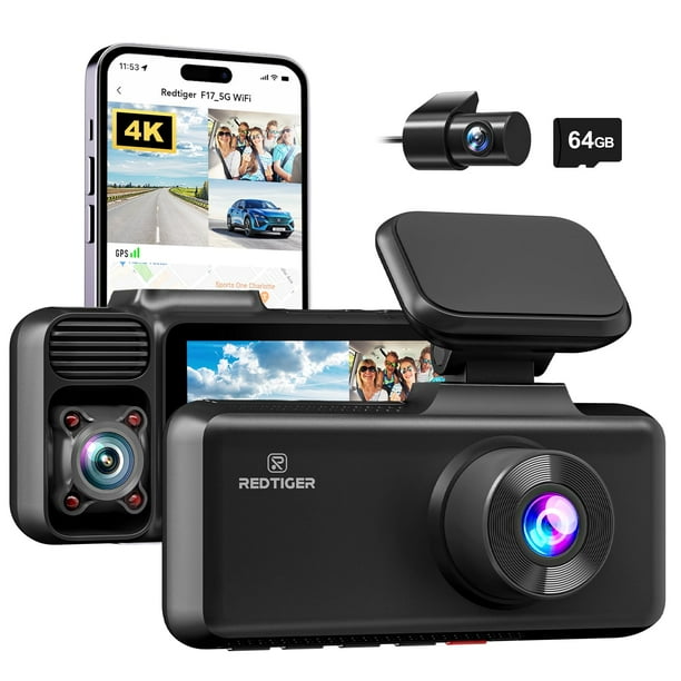 Dash Cam REDTIGER F17 4K de 3 canales 5G WiFi GPS con tarjeta de 64 GB