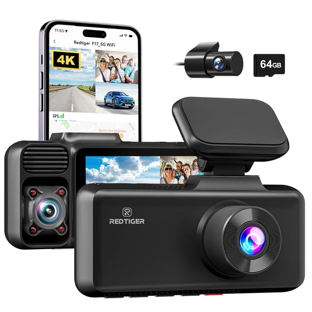 Dash Cam REDTIGER F17 4K de 3 canales 5G WiFi GPS con tarjeta de 64 GB