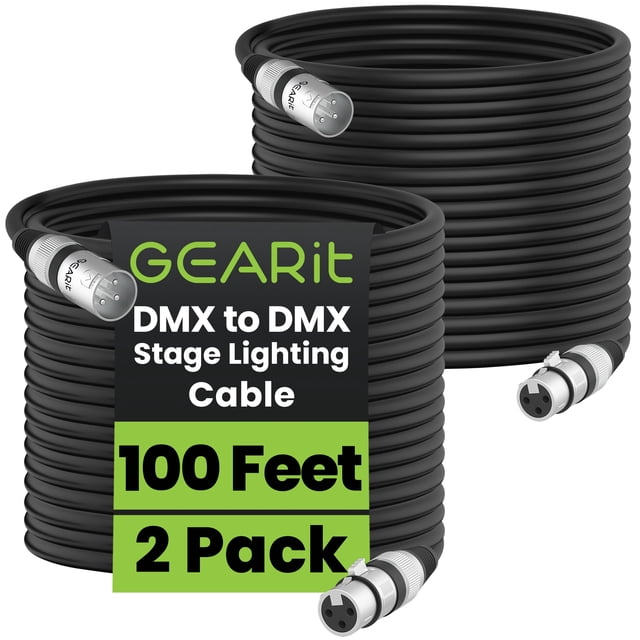 Cable de iluminación de escenario GearIt DMX a DMX, 3 pines, 30 m, paquete de 2
