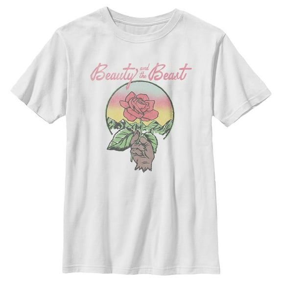 Boy's Beauty and the Beast Retro Rose  Graphic Tee White Small